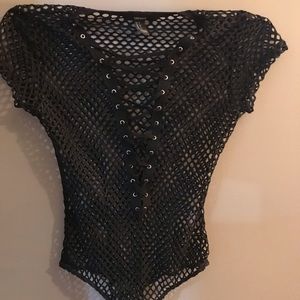 Black mesh body suit